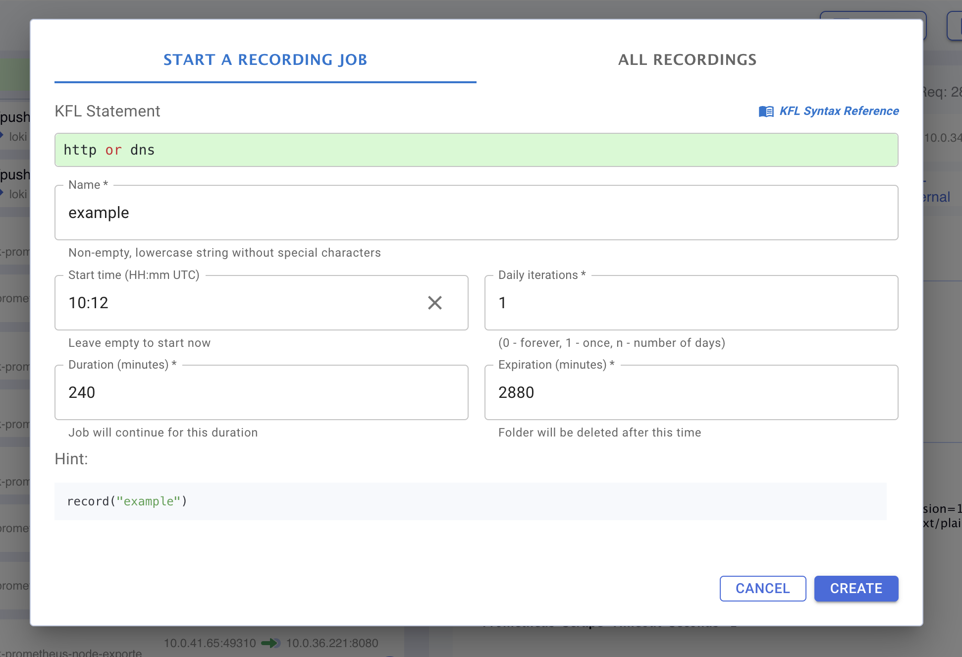 Traffic Recorder Dialog